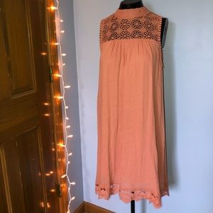coral pink shift dress